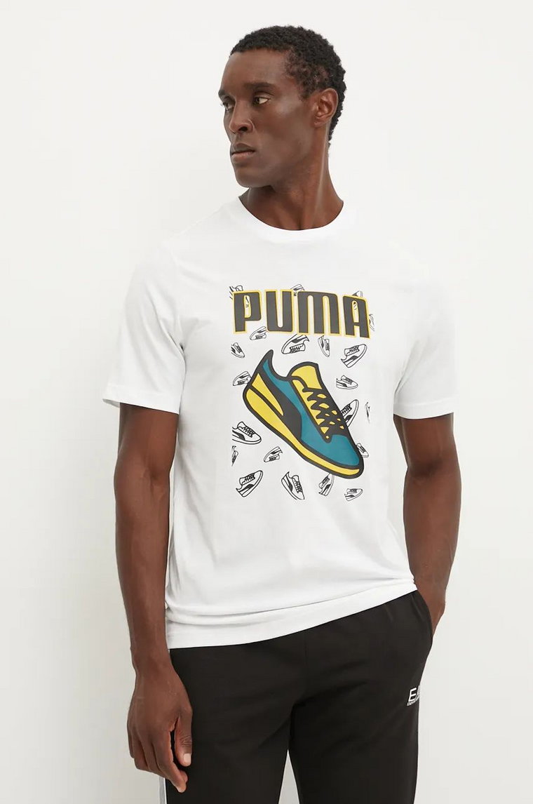 Puma t-shirt bawełniany męski kolor biały z nadrukiem 683209