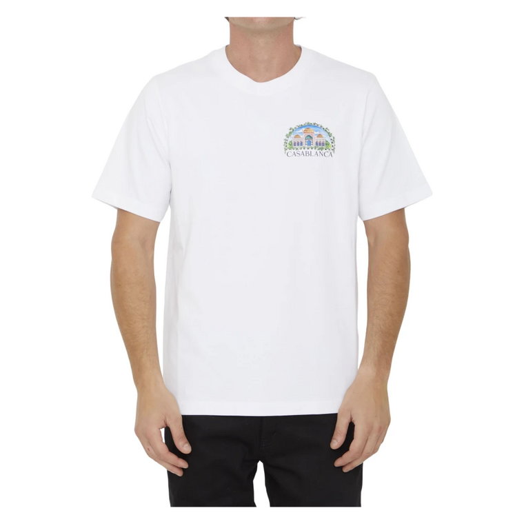 Biała Koszulka z Organicznej Bawełny z Nadrukiem Vue De Damas Casablanca