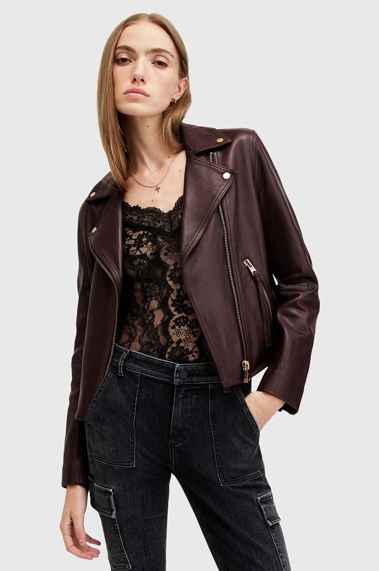 AllSaints kurtka skórzana DALBY BIKER damska kolor bordowy przejściowa W099LB