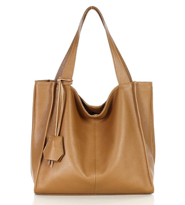 Modna torebka damska skórzany shopper bag - MARCO MAZZINI Portofino Max camel