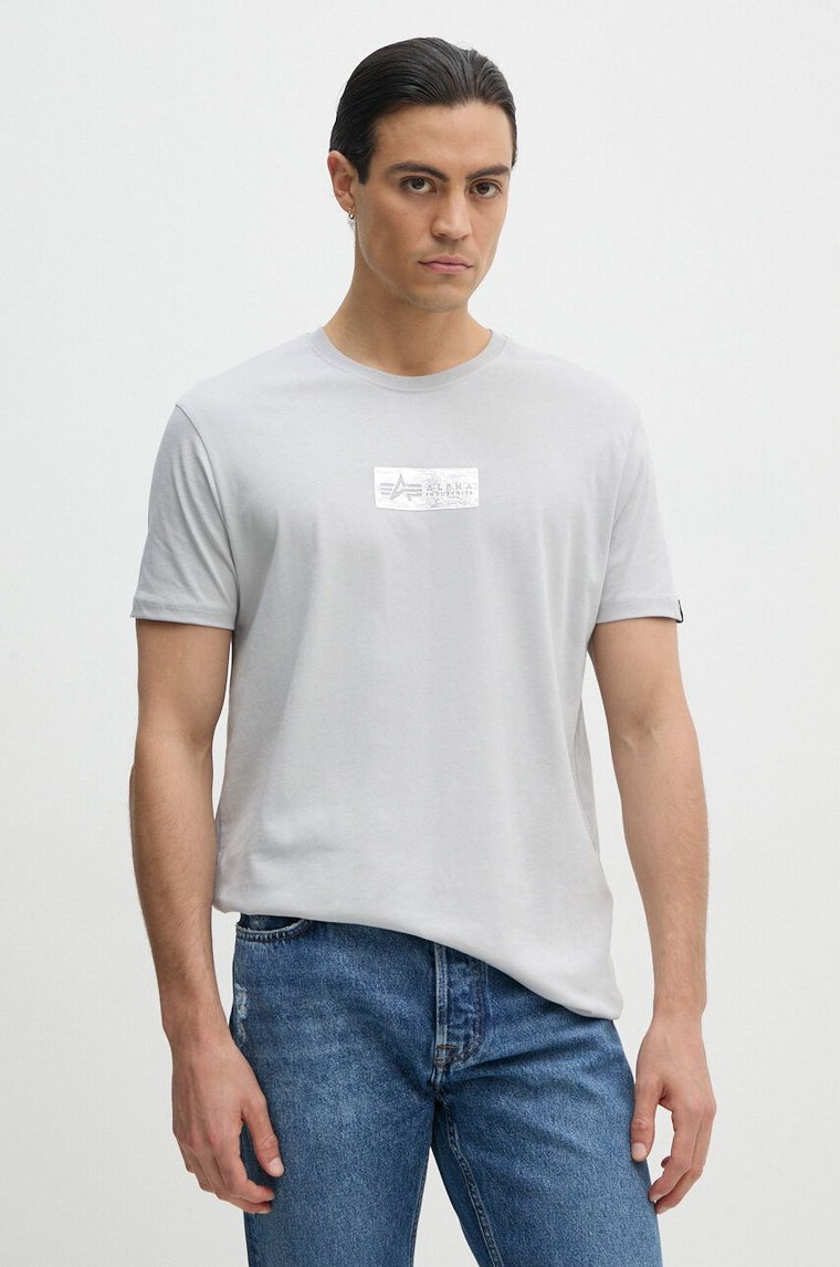 Alpha Industries t-shirt bawełniany męski kolor szary z aplikacją 148514