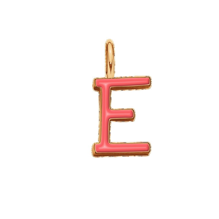 Literka E z koralową emalią pozłacana