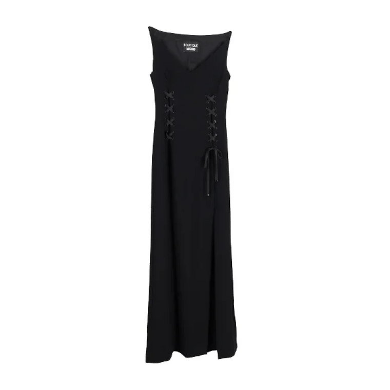 Czarna sukienka maxi z wiązaniem Moschino