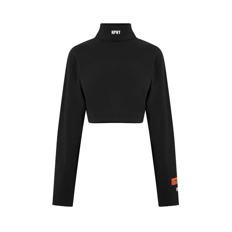 Czarna Bawełniana Turtleneck Crop Tee Heron Preston