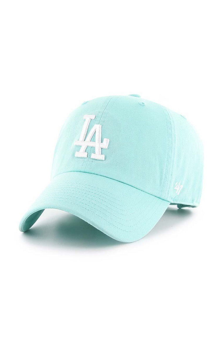 47 brand czapka z daszkiem bawełniana MLB Los Angeles Dodgers kolor turkusowy z aplikacją  B-RGW12GWSNL-TFC