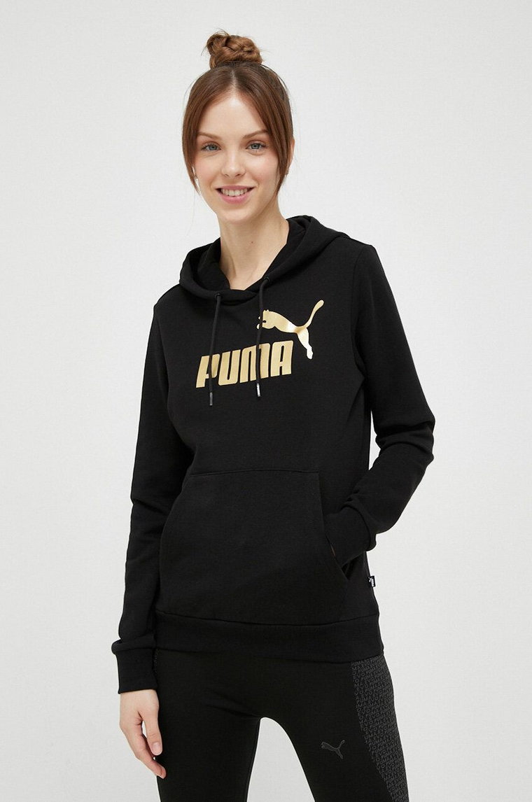 Puma bluza dresowa kolor czarny z kapturem z nadrukiem 849096