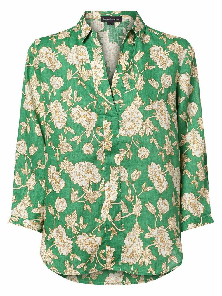 Franco Callegari - Damska bluzka lniana, zielony|wielokolorowy