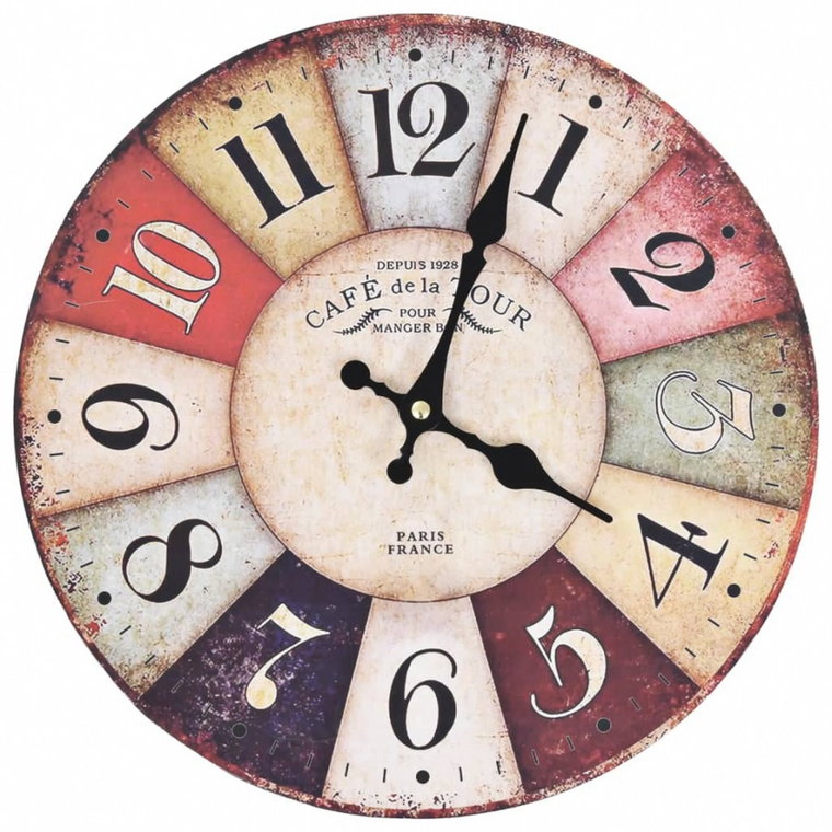 Zegar ścienny w stylu vintage, wielokolorowy, 30 cm kod: V-50629
