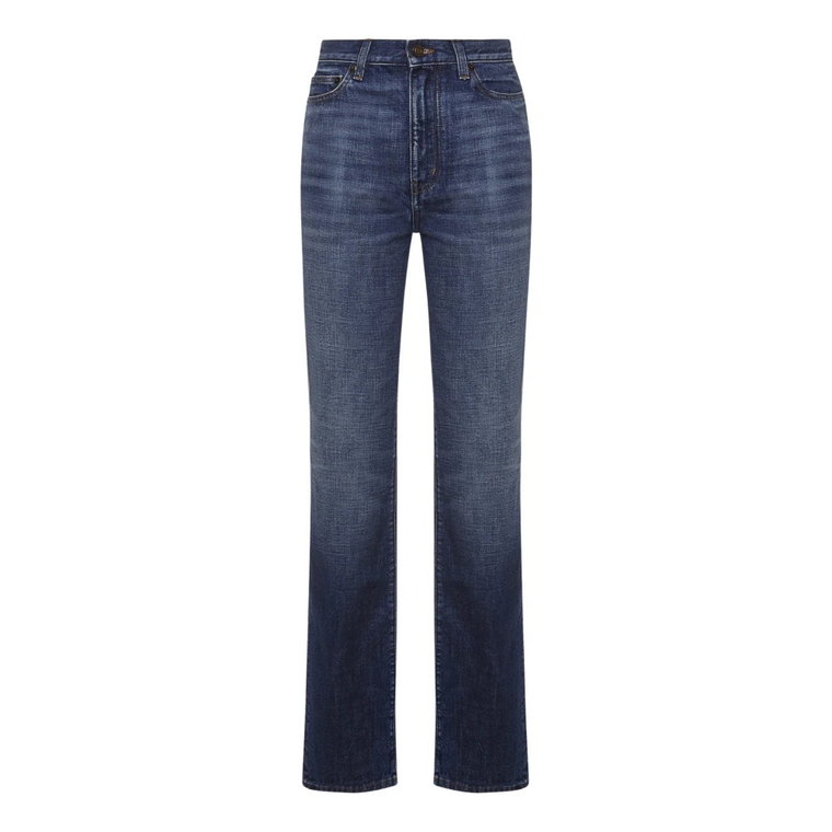 Ciemnoniebieskie jeansy o wysokim staniku i rozszerzanych nogawkach Saint Laurent