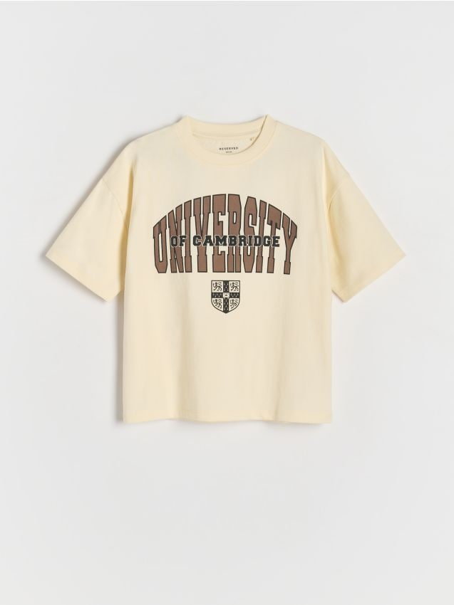 Reserved - T-shirt oversize University of Cambridge - kremowy