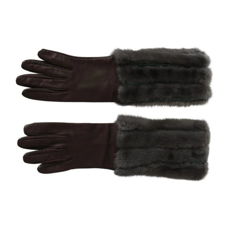 Brązowe Skórzane Rękawiczki z Wykończeniem z Futra - Długość do Środka Ramienia Dolce & Gabbana