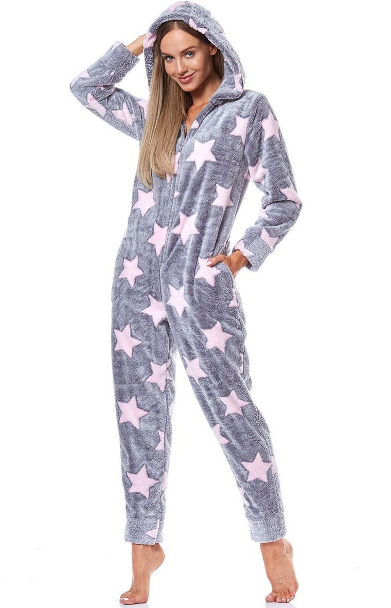 Jednoczęściowa piżama damska onesie szara 9151, Kolor szary-wzór, Rozmiar S, L&amp;L