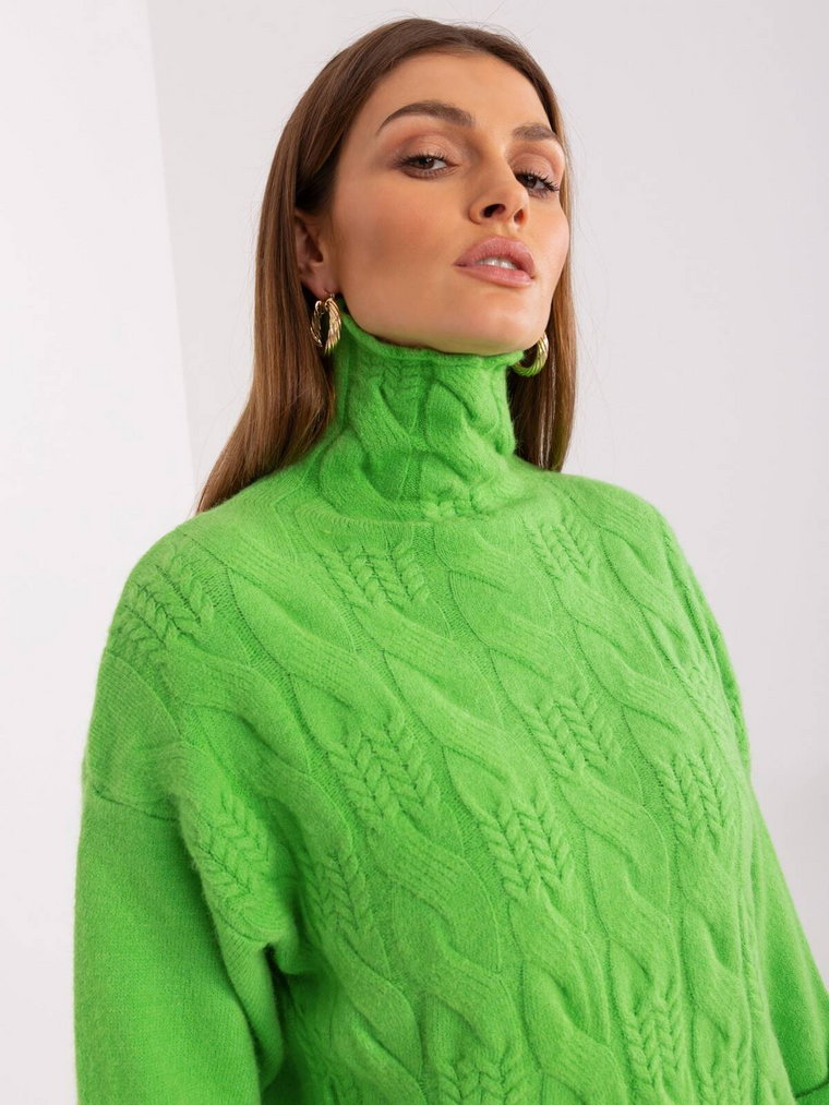 Sweter z golfem jasny zielony casual dekolt golf rękaw długi