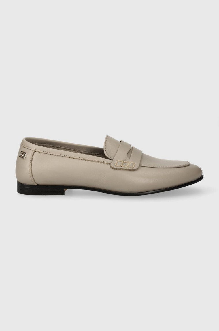 Tommy Hilfiger mokasyny skórzane ESSENTIAL LEATHER LOAFER damskie kolor beżowy na płaskim obcasie FW0FW07769