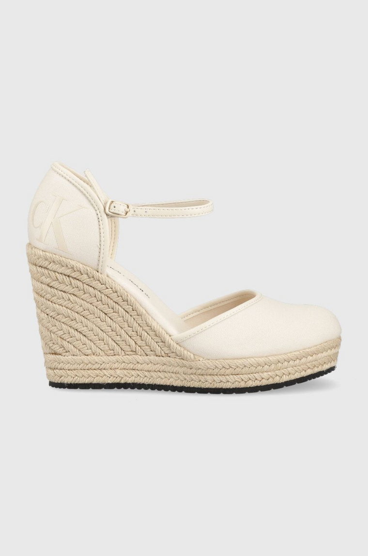 Calvin Klein Jeans espadryle WEDGE SANDAL CLOSE TOE ESS damskie kolor beżowy na koturnie YW0YW01194