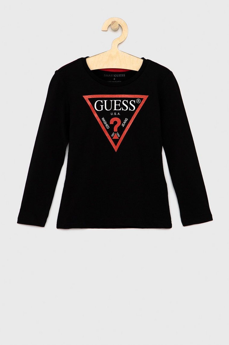 Guess Longsleeve dziecięcy kolor czarny z nadrukiem