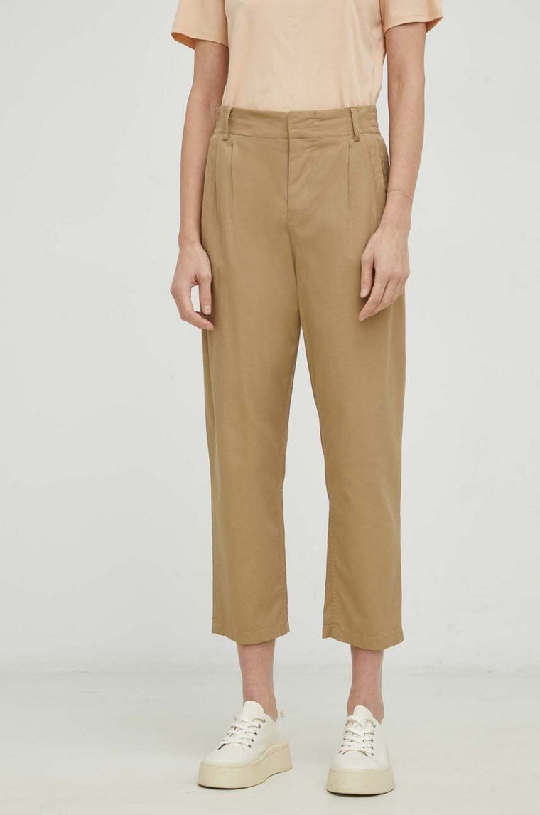 Drykorn spodnie Dispatch damskie kolor brązowy proste high waist