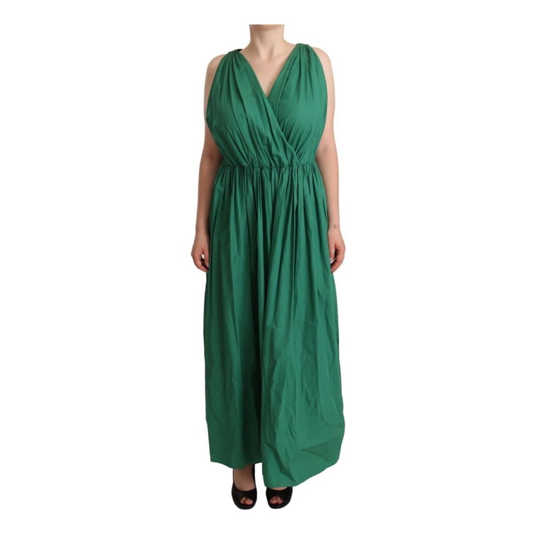 Zielona Sukienka Bez Rękawów z Wiskozy z Dekoltem w Serek Dolce & Gabbana