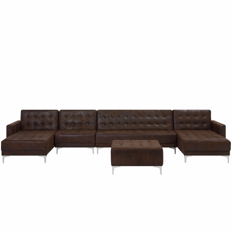 Sofa rozkładana XXL imitacja skóry Old Style brąz z otomaną ABERDEEN kod: 4260624116037