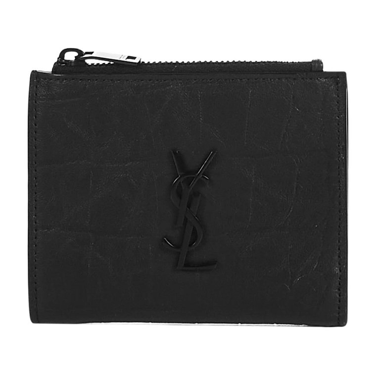 Czarny portfel z wytłoczonym skórzanym wzorem krokodyla Saint Laurent