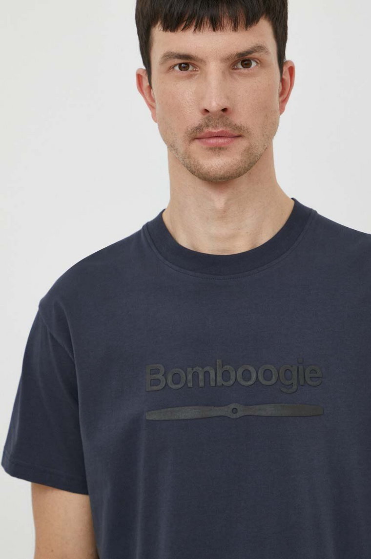 Bomboogie t-shirt bawełniany męski kolor niebieski z nadrukiem TM8552TJIN4