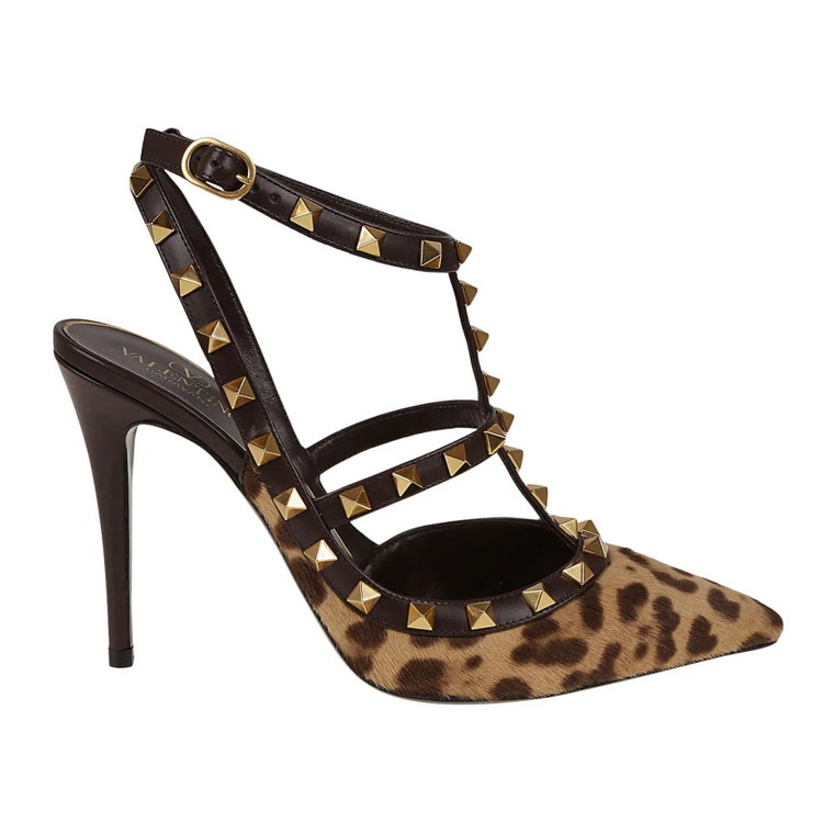 Leopard Print Rockstud Obcas z Paskiem na Kostce Valentino Garavani