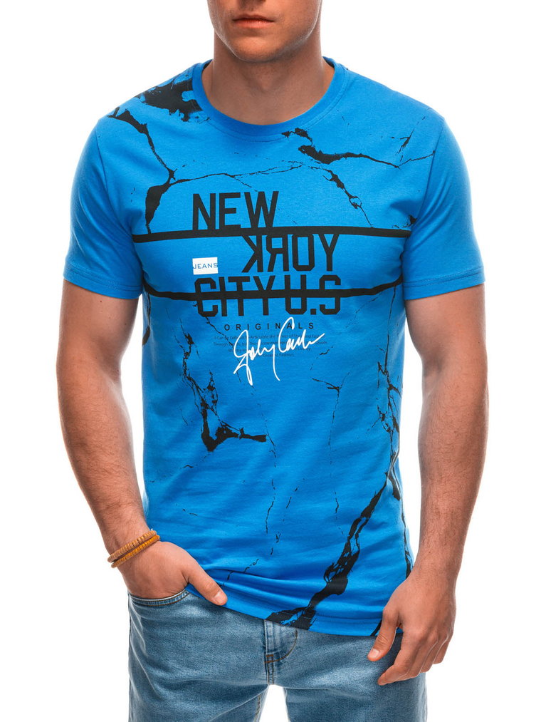 T-shirt męski z nadrukiem S1957 - niebieski