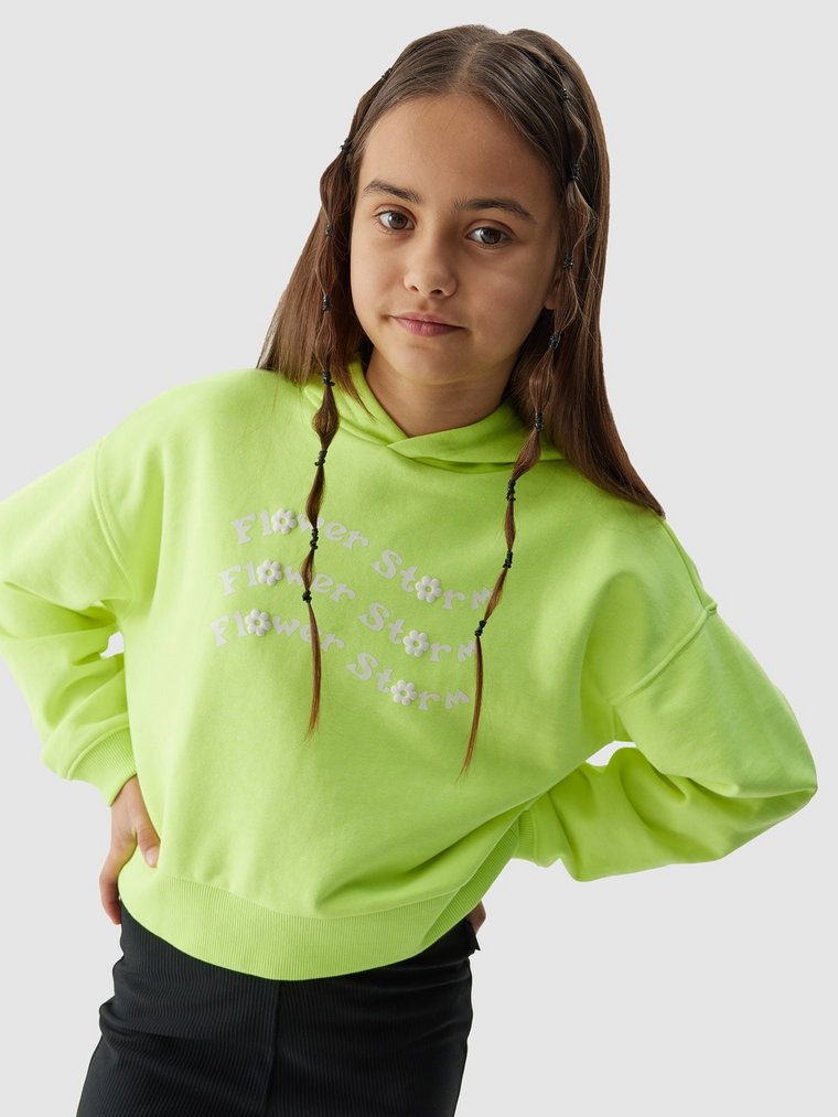 Bluza dresowa crop top nierozpinana z kapturem dziewczęca - zielona