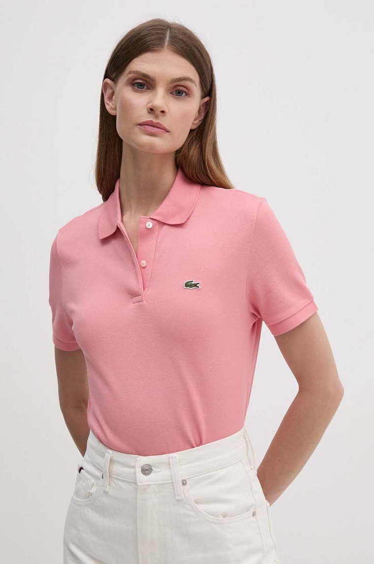 Lacoste t-shirt bawełniany damski kolor różowy z kołnierzykiem