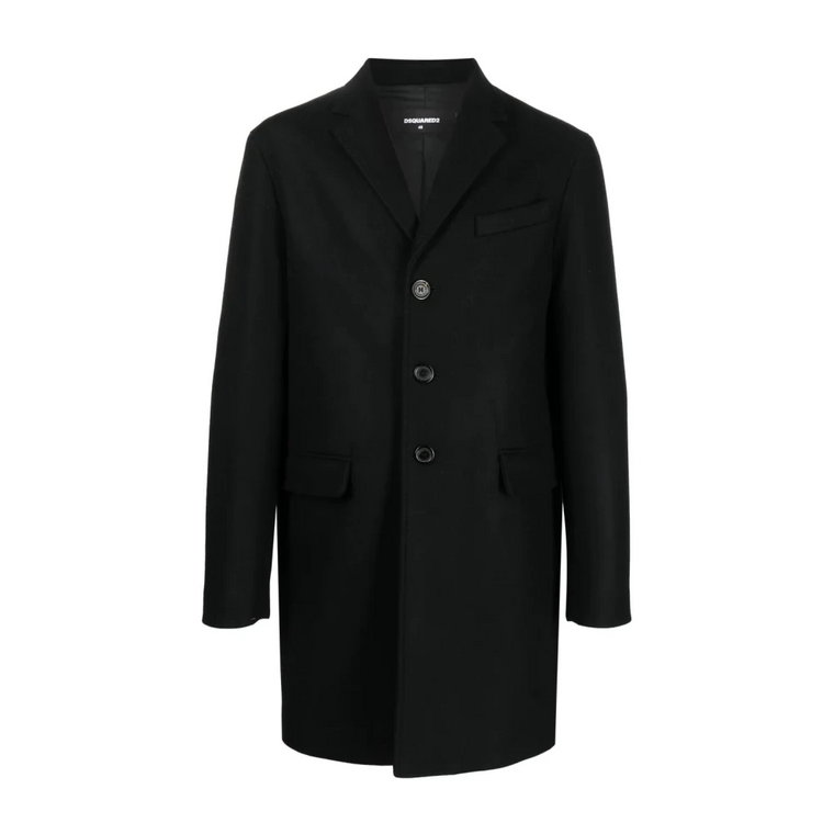 Czarny płaszcz z jednym rzędem guzików dla mężczyzn Dsquared2