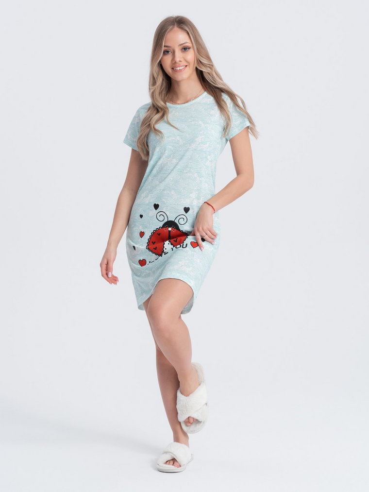 Piżama damska koszula nocna ULR258 - miętowa