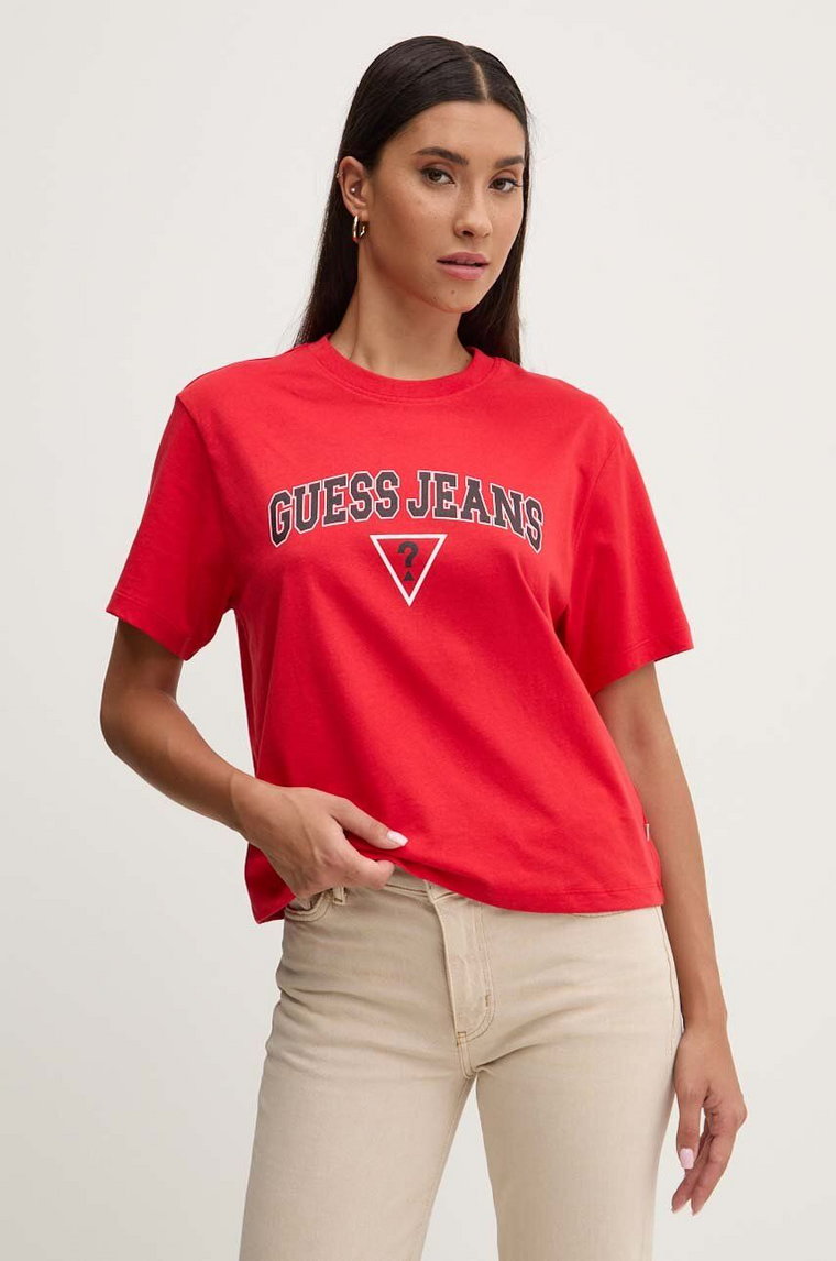 Guess Jeans t-shirt bawełniany damski kolor czerwony W4YI06 K8HM0