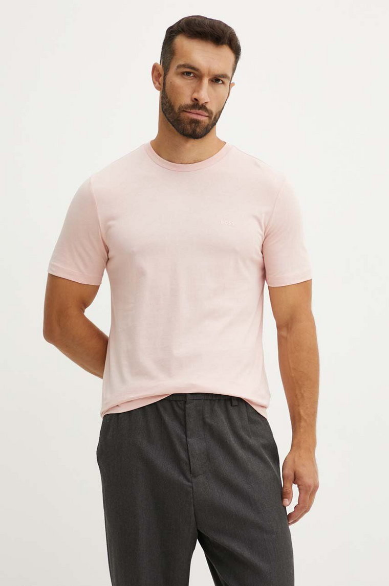 BOSS t-shirt bawełniany męski kolor różowy gładki 50468347