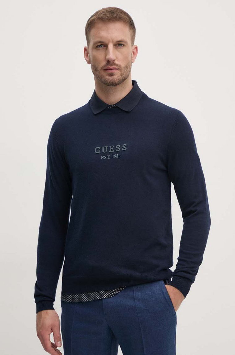 Guess sweter z domieszką wełny DORAN męski kolor granatowy lekki M4YR04.Z3052