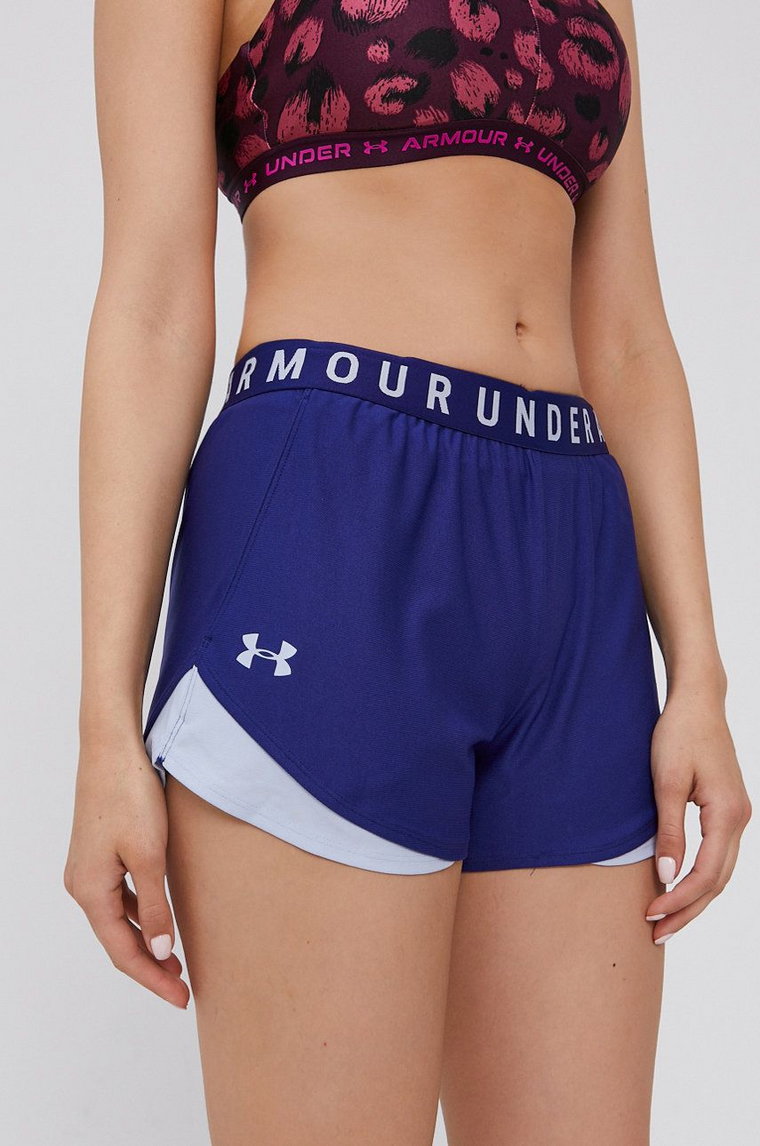 Under Armour szorty treningowe Play Up 3.0 kolor granatowy z nadrukiem medium waist 1344552