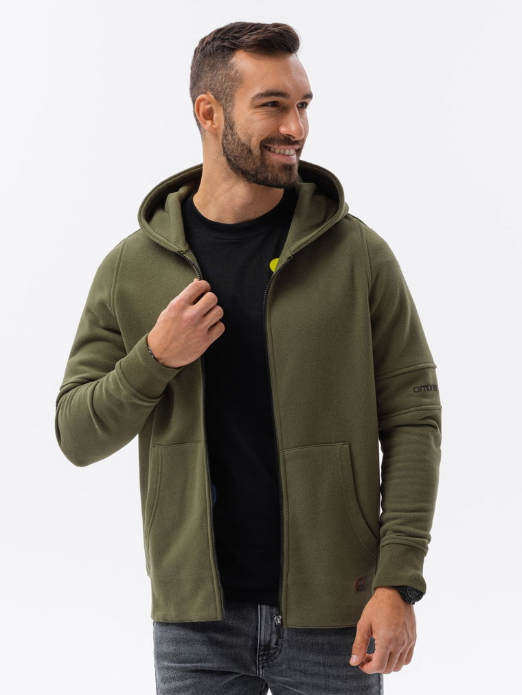 Bluza męska rozpinana hoodie z nadrukami - khaki V4 B1423