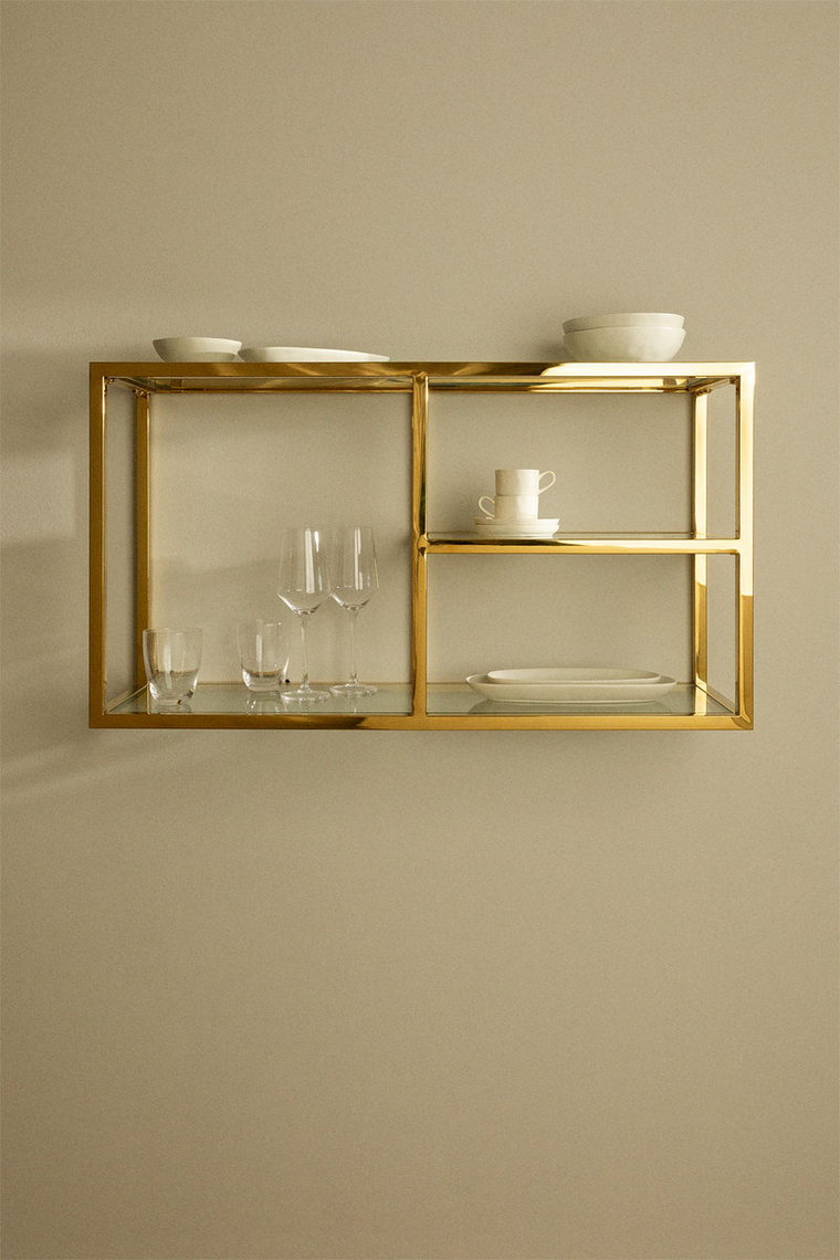 Półka wisząca złoty połysk ze szklanymi półkami 90 cm Daiana