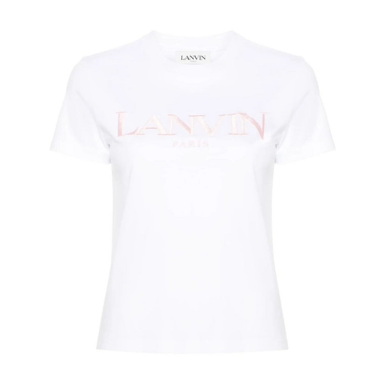 Biały T-shirt i Polo z Haftowanym Logo Lanvin