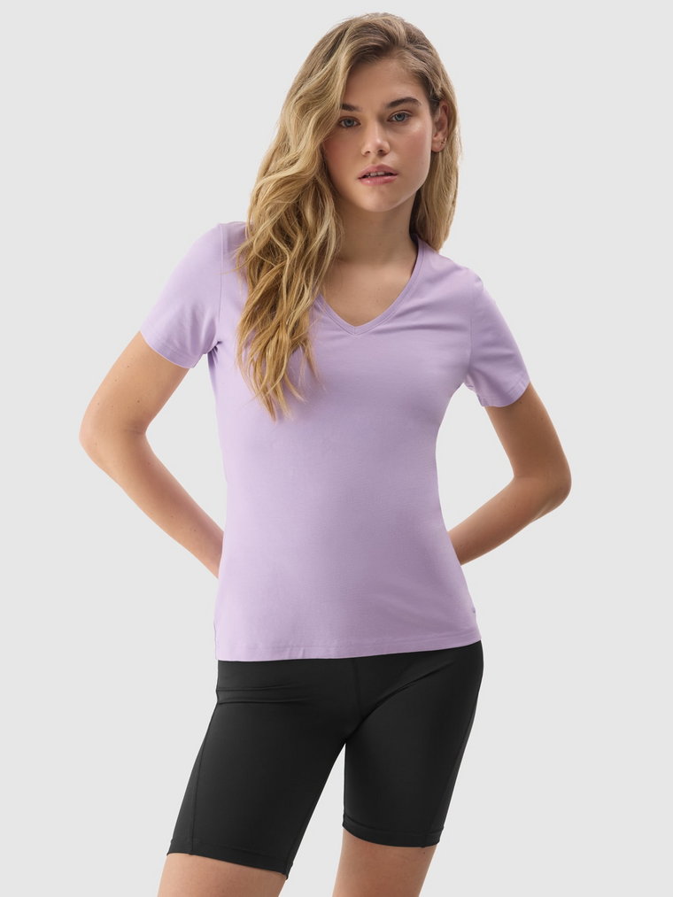 T-shirt gładki z bawełną organiczną damski - fioletowy