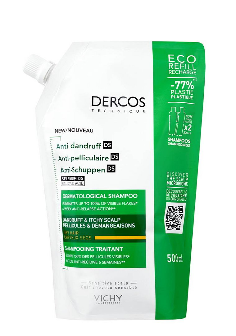 Vichy Dercos Szampon przeciwłupieżowy włosy suche Refill 500ml
