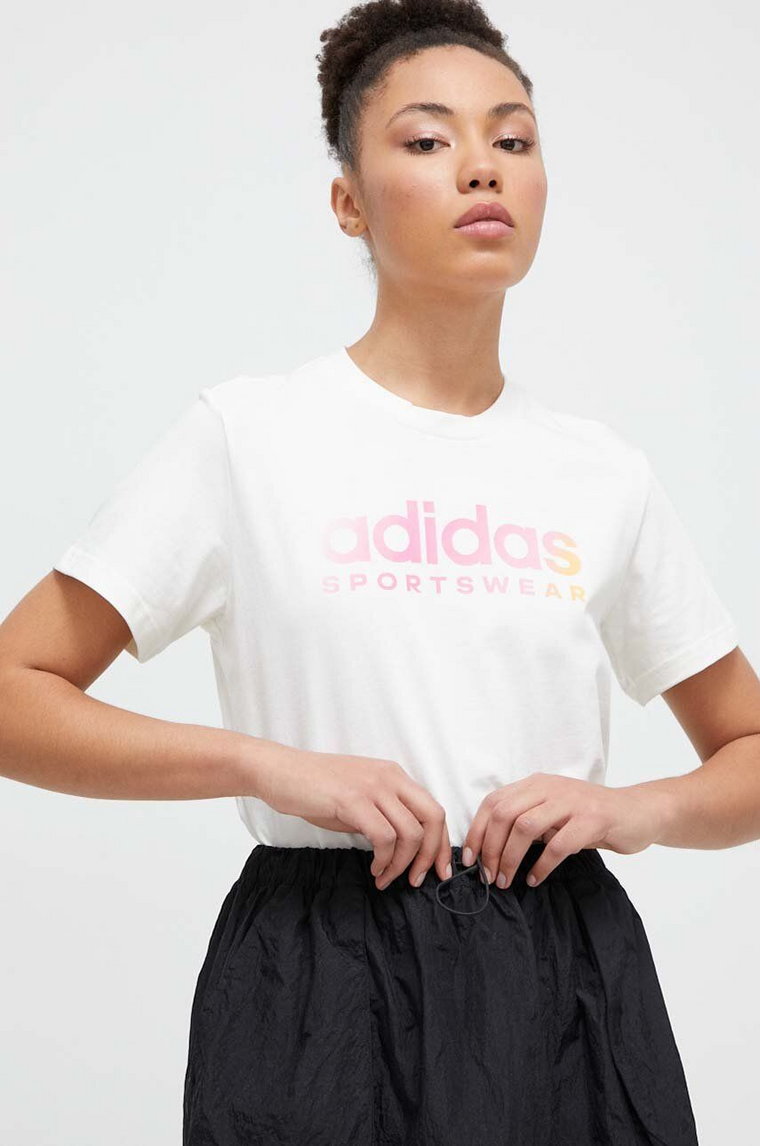 adidas t-shirt bawełniany damski kolor beżowy IR5890