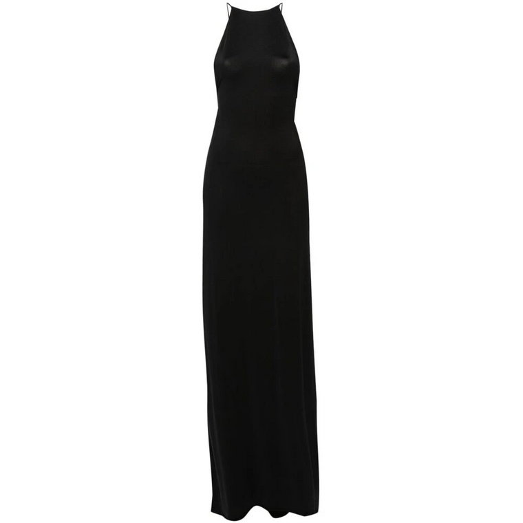 Czarna Sukienka Maxi z Dekoltem na Szyi Coperni