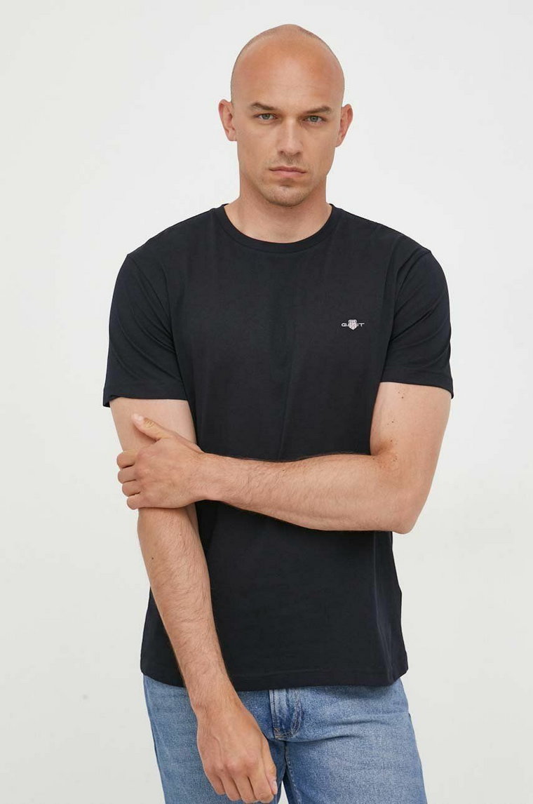 Gant t-shirt bawełniany kolor czarny gładki