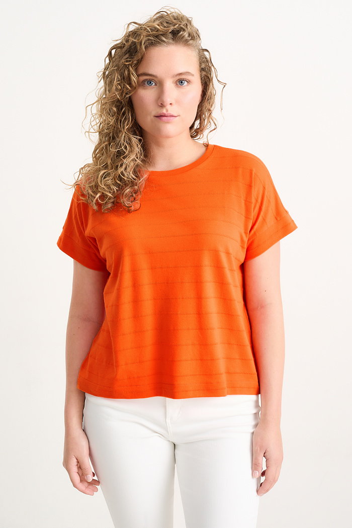 C&A T-shirt-w paski, Pomarańczowy, Rozmiar: XS