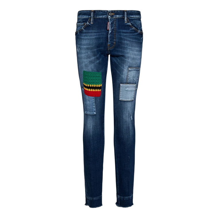 Ciemnoniebieskie Skinny Jeans z Poszarpanymi Lamówkami Dsquared2