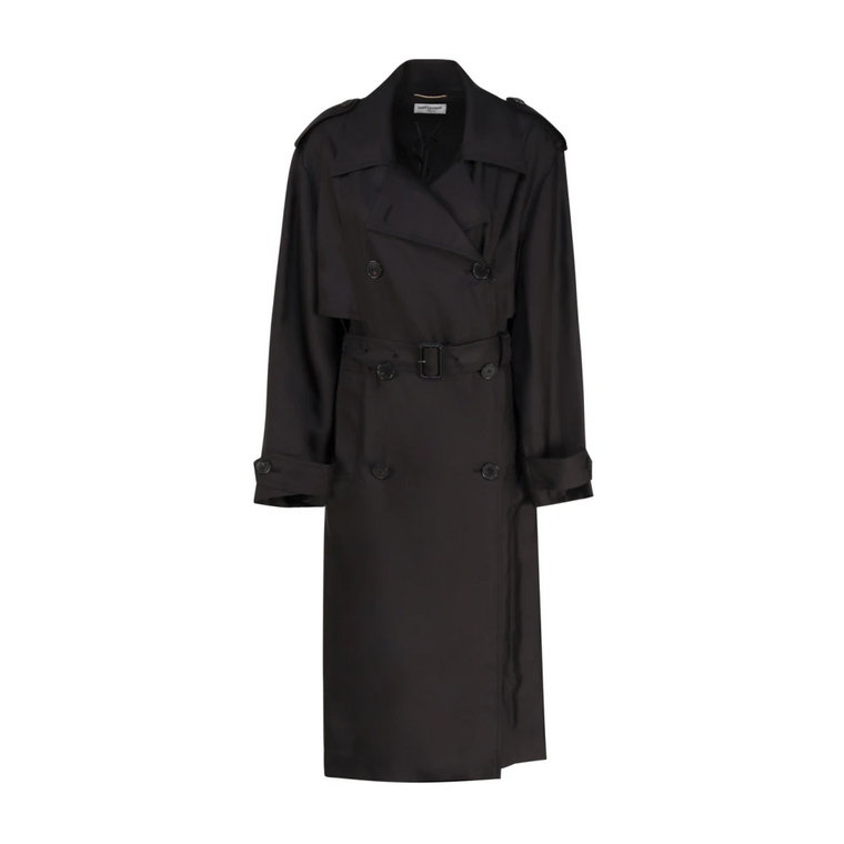 Czarny płaszcz z podwójnym rzędem guzików Saint Laurent