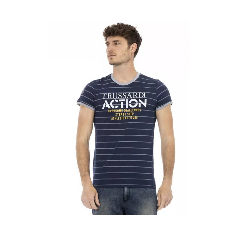 Action Blue T-Shirt z Okrągłym Dekoltem Trussardi