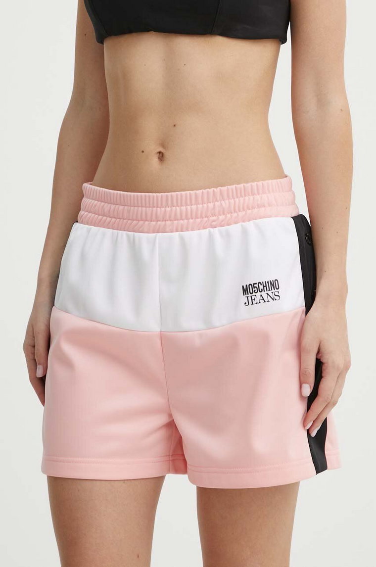 Moschino Jeans szorty damskie kolor różowy wzorzyste high waist