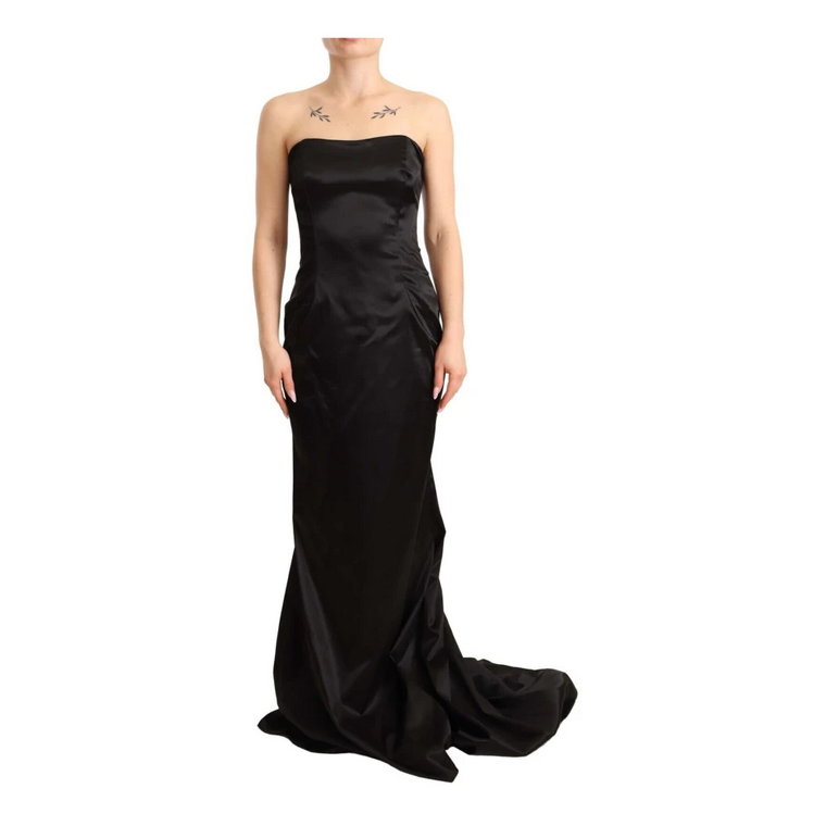 Czarna Jedwabna Sukienka Ołówkowa w Stylu Syrenki Dolce & Gabbana