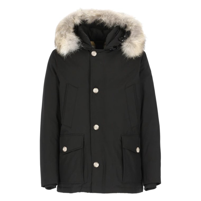 Czarna Parka z Zdejmowanym Kapturem z Futrem Woolrich